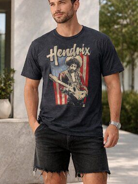 Jimi Hendrix Graphic Band Tee XL American Classics Heather Navy